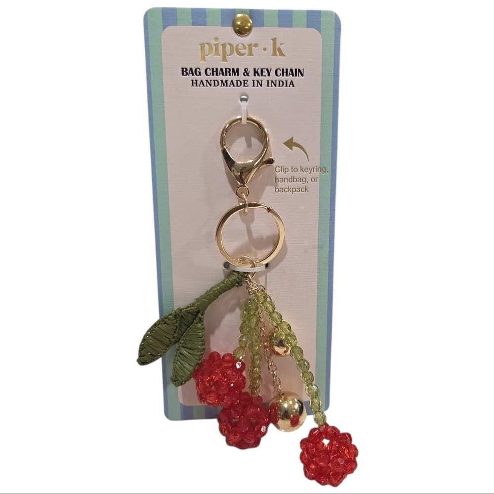 🍒▪️Piper K▪️ Uk Exclusive Red Beaded Key Made In India  Chain Bag Charm